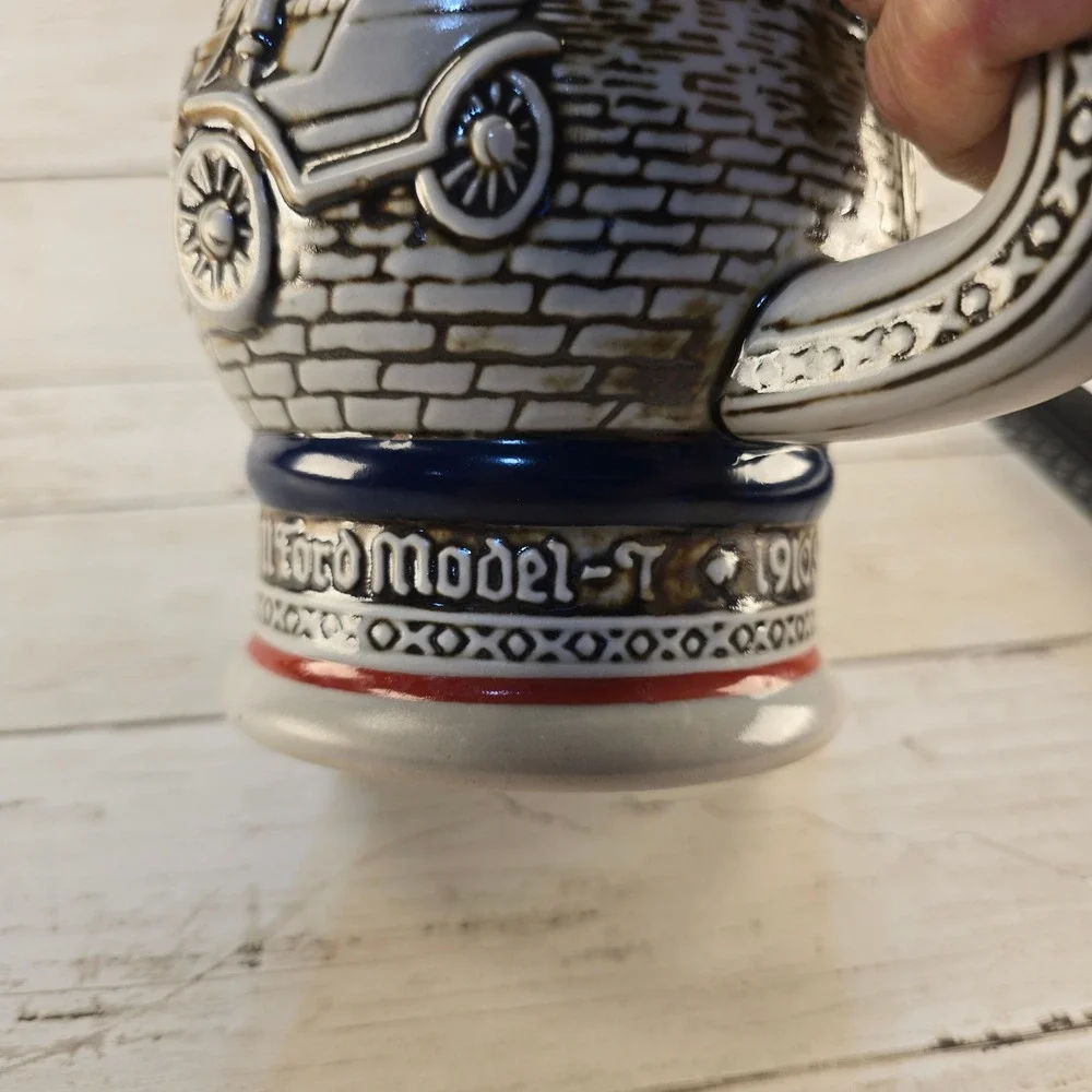 Vintage 1979 Avon Antique Cars Beer Stein Ceramarte Brazil Ford Bugatti Stanley
